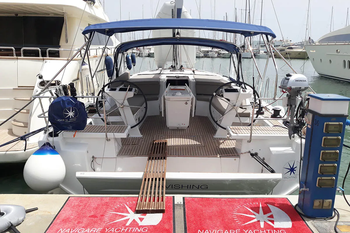 Cockpit of RAVISHING 560/2024, a Beneteau Oceanis 46.1 sailboat at Seget Donji, Croatia