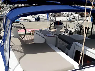 Deck of RAVISHING 560/2024, a Beneteau Oceanis 46.1 sailboat at Seget Donji, Croatia
