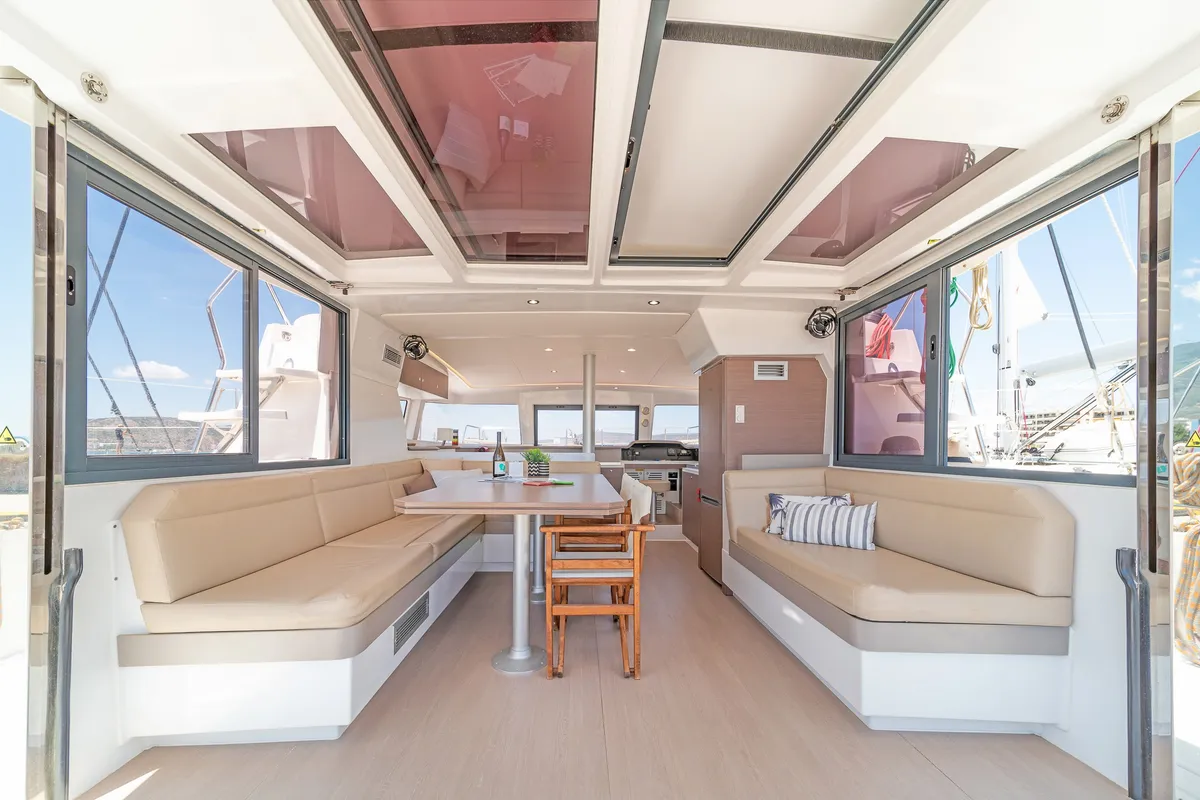 Salon of Neusis, a Bali 4.1 catamaran at Municipal Unit of Rhodes, Greece