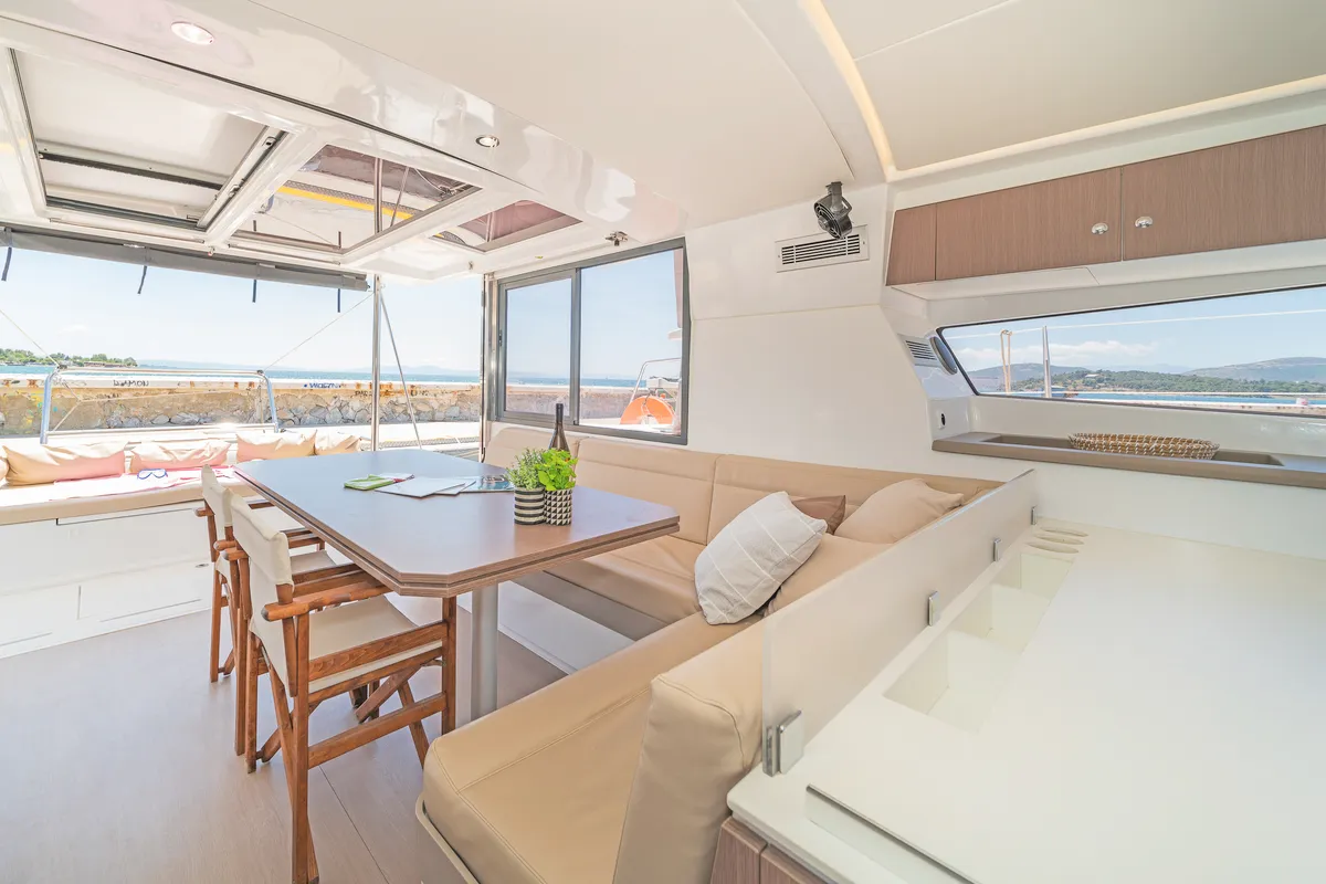 Salon of Neusis, a Bali 4.1 catamaran at Municipal Unit of Rhodes, Greece
