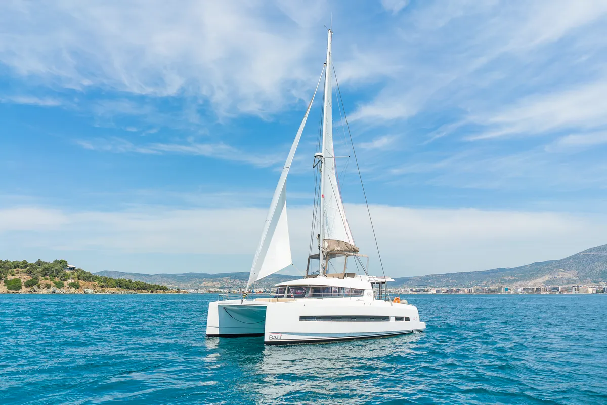 Exterior view of Neusis, a Bali 4.1 catamaran at Municipal Unit of Rhodes, Greece