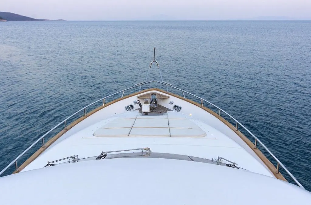 Deck of Caelum, a Maiora 24 motor yacht at Bodrum, Turkey