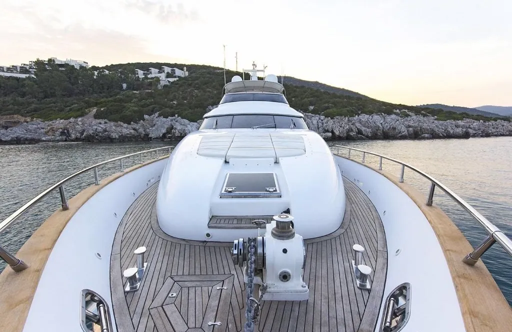 Deck of Caelum, a Maiora 24 motor yacht at Bodrum, Turkey