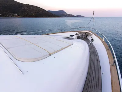 Deck of Caelum, a Maiora 24 motor yacht at Bodrum, Turkey