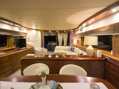Salon of Caelum, a Maiora 24 motor yacht at Bodrum, Turkey