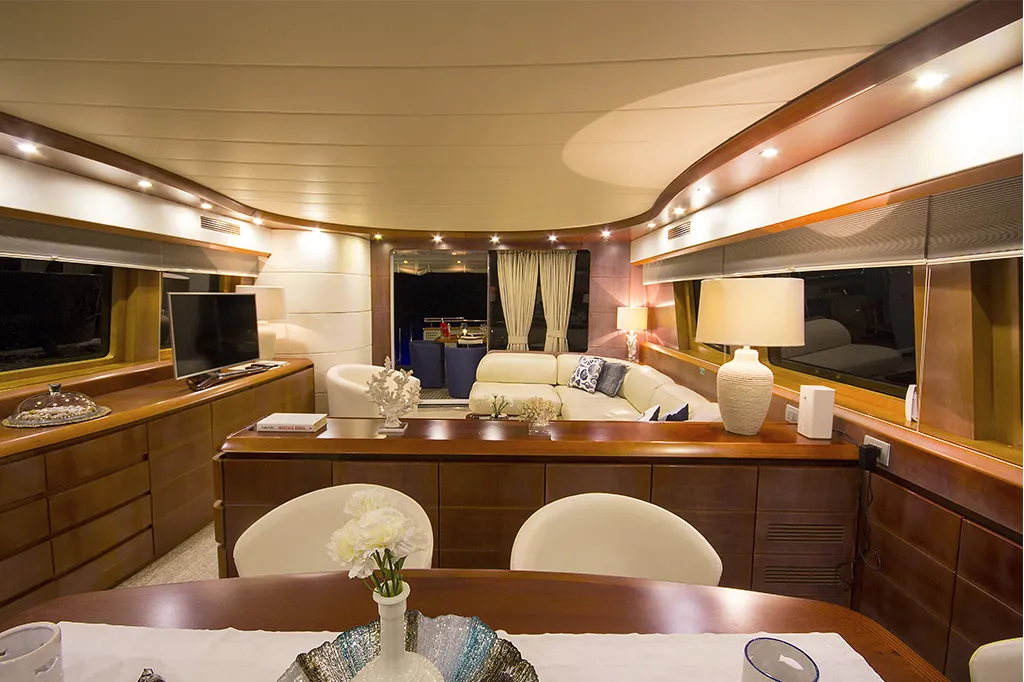 Salon of Caelum, a Maiora 24 motor yacht at Bodrum, Turkey