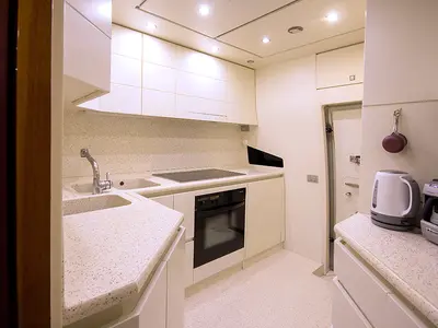 Galley of Caelum, a Maiora 24 motor yacht at Bodrum, Turkey