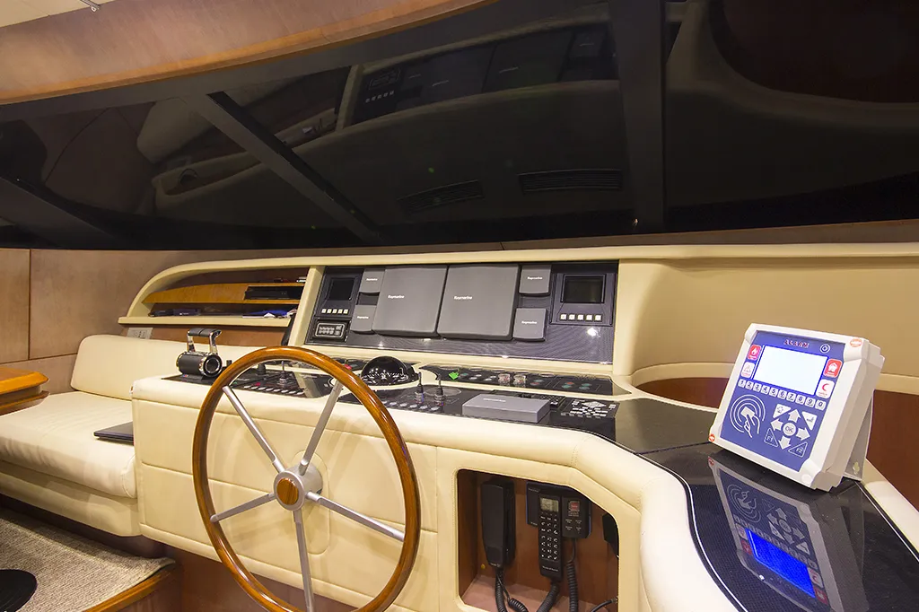 Cockpit of Caelum, a Maiora 24 motor yacht at Bodrum, Turkey