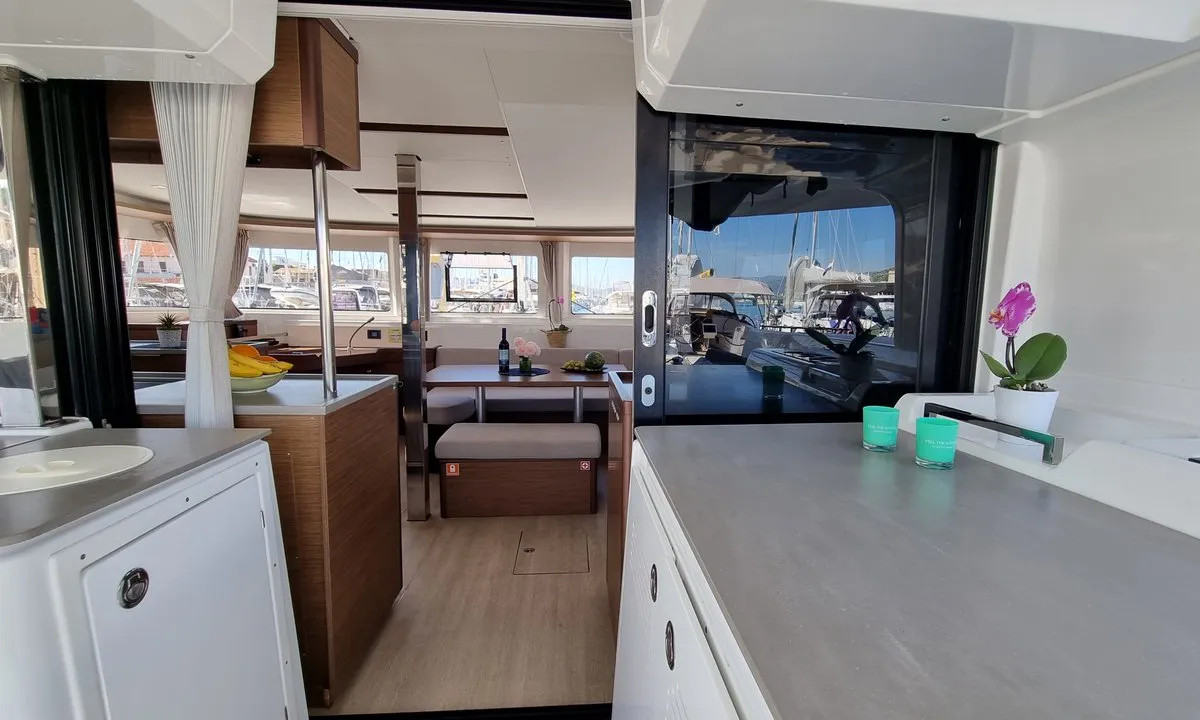 Salon of Magic Point, a Lagoon 46 catamaran at Split, Croatia