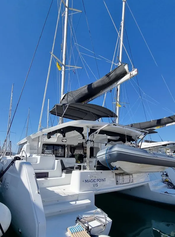 Exterior view of Magic Point, a Lagoon 46 catamaran at Split, Croatia