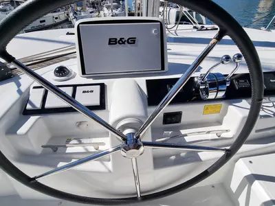 Cockpit of Magic Point, a Lagoon 46 catamaran at Split, Croatia