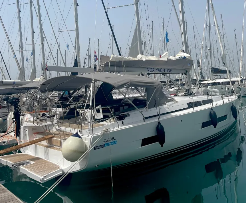 Exterior view of Shadow of the wind, a Hanse 460 sailboat at Kaštela, Croatia