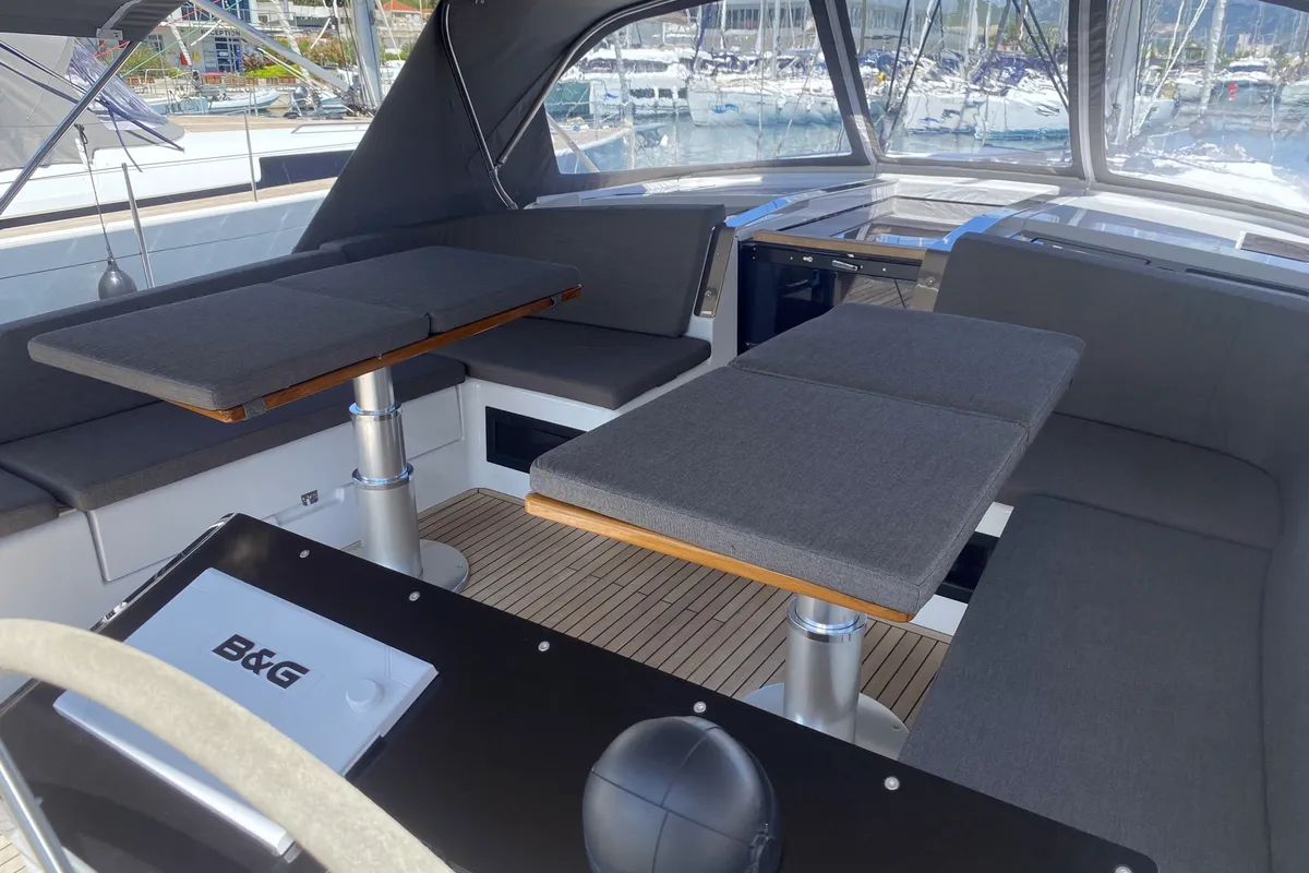 Deck of Shadow of the wind, a Hanse 460 sailboat at Kaštela, Croatia