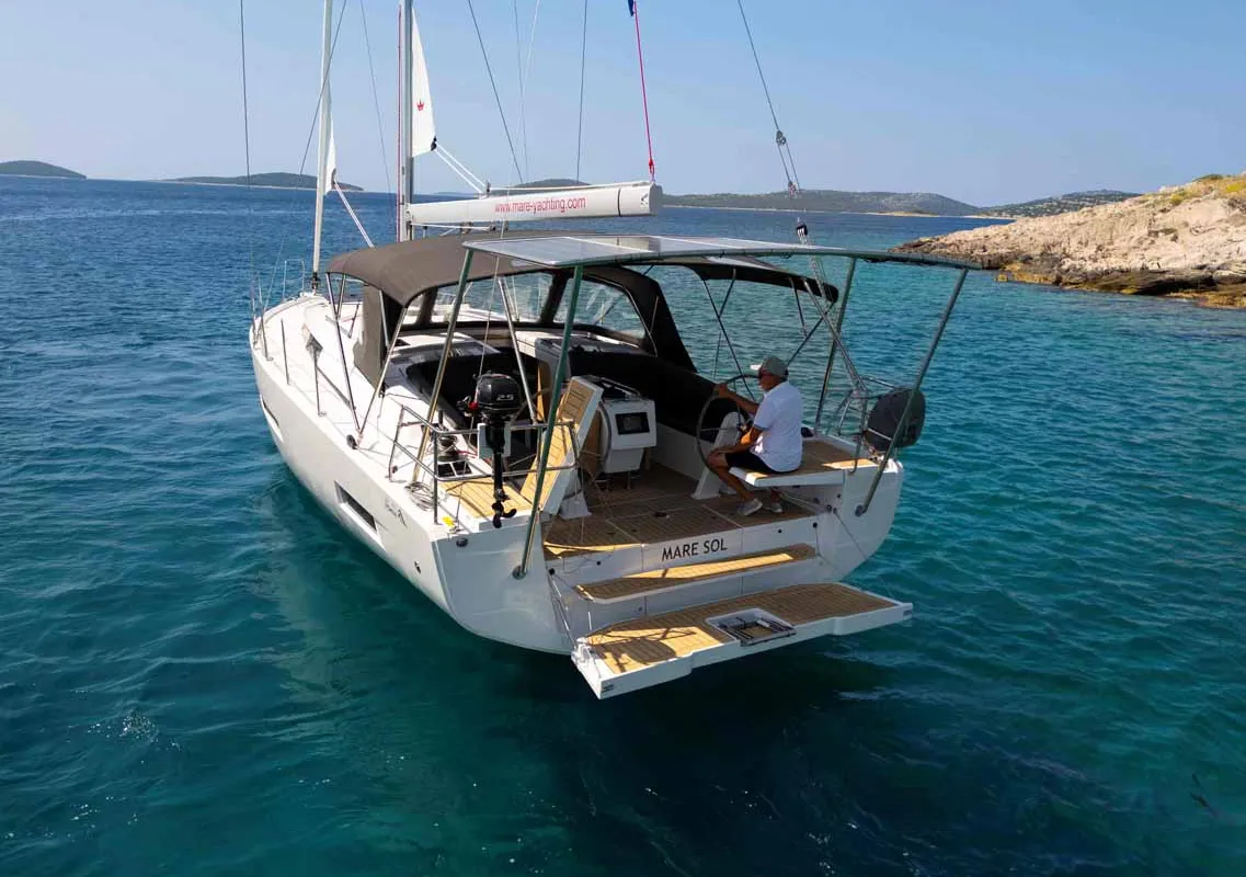 Cockpit of Mare Sol, a Hanse 410 sailboat at Grad Šibenik, Croatia