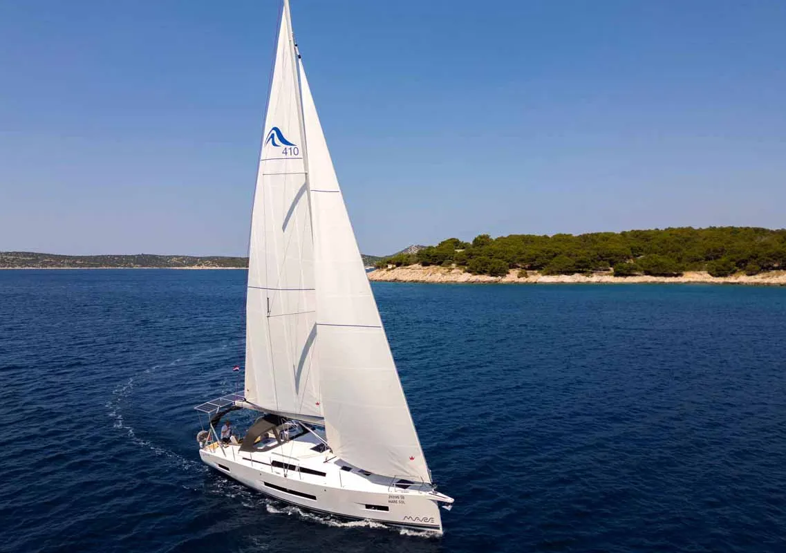 Exterior view of Mare Sol, a Hanse 410 sailboat at Grad Šibenik, Croatia
