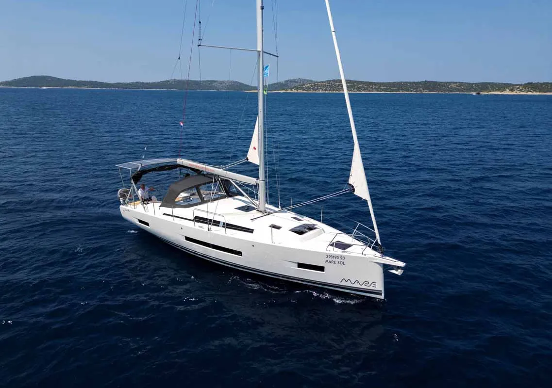Exterior view of Mare Sol, a Hanse 410 sailboat at Grad Šibenik, Croatia