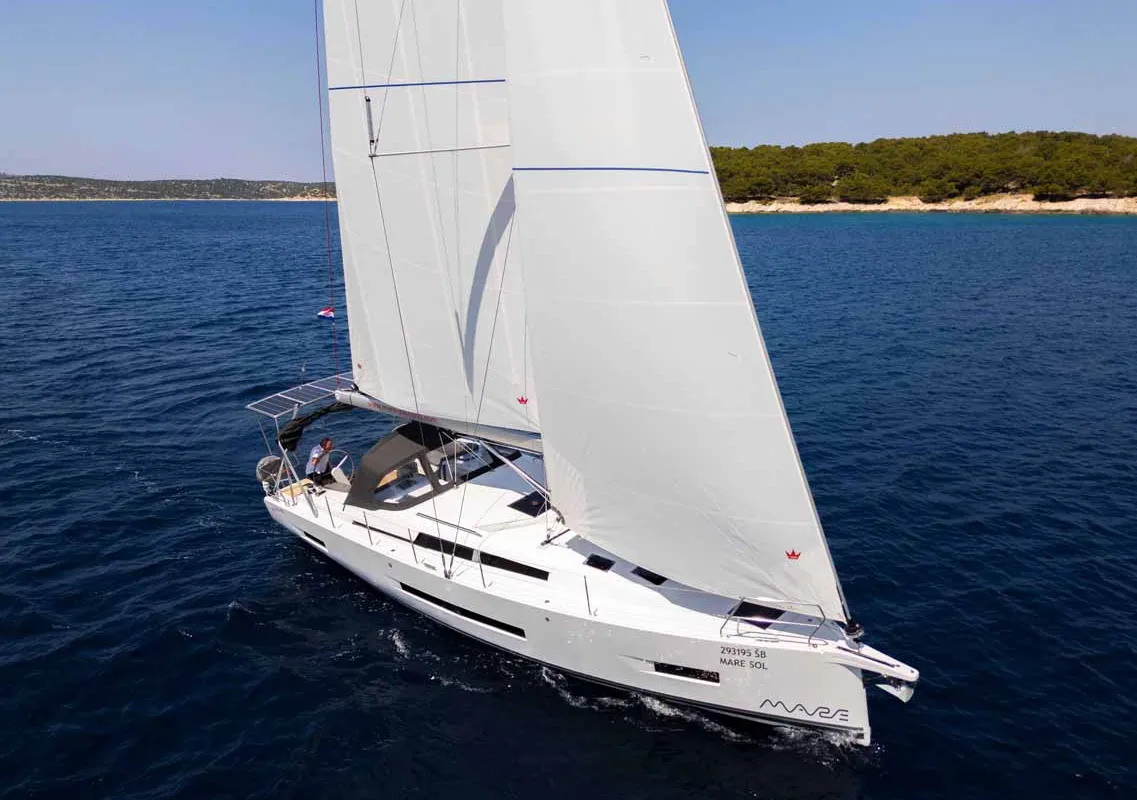 Exterior view of Mare Sol, a Hanse 410 sailboat at Grad Šibenik, Croatia