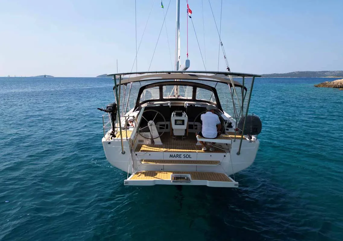 Cockpit of Mare Sol, a Hanse 410 sailboat at Grad Šibenik, Croatia
