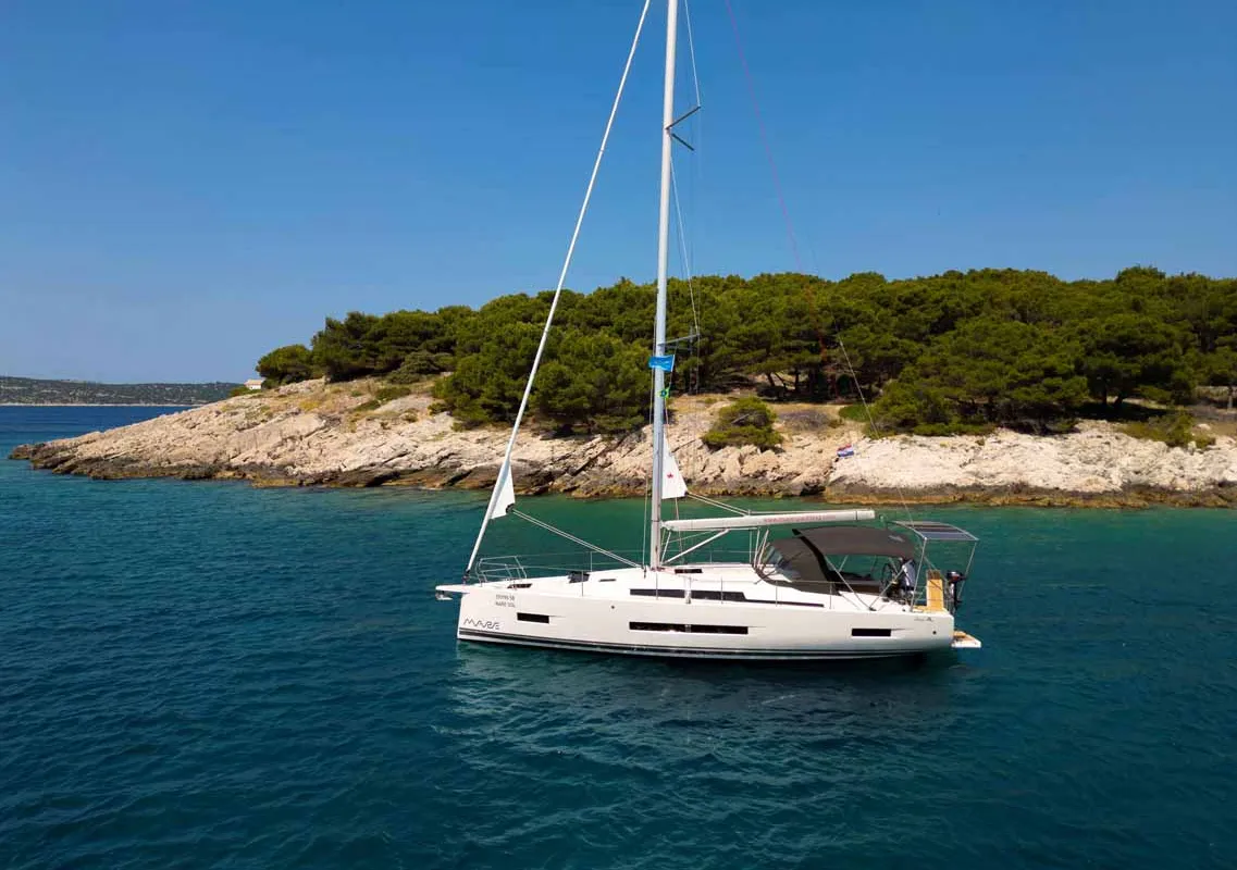 Exterior view of Mare Sol, a Hanse 410 sailboat at Grad Šibenik, Croatia
