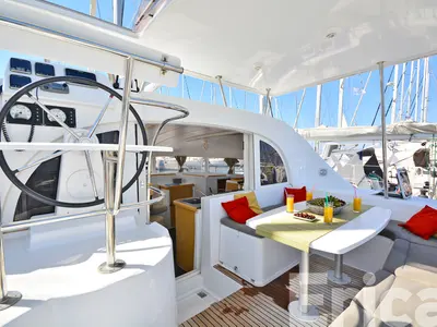 Cockpit of Erica, a Lagoon 380 S2 catamaran at Kos, Greece