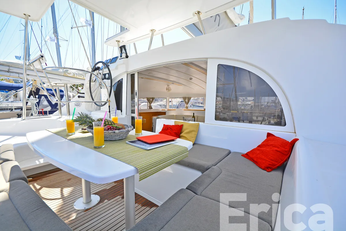 Deck of Erica, a Lagoon 380 S2 catamaran at Kos, Greece