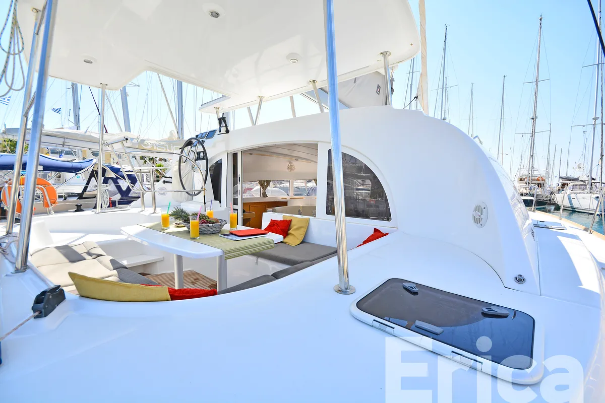 Deck of Erica, a Lagoon 380 S2 catamaran at Kos, Greece