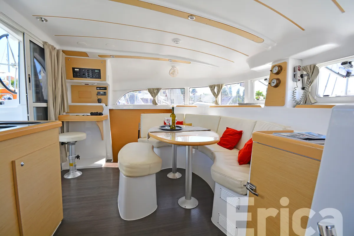 Salon of Erica, a Lagoon 380 S2 catamaran at Kos, Greece