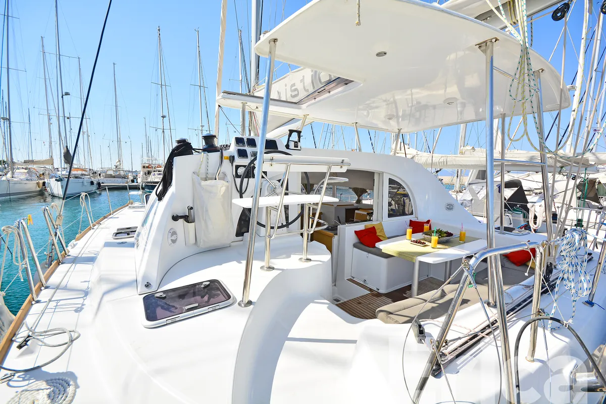 Deck of Erica, a Lagoon 380 S2 catamaran at Kos, Greece