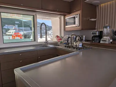 Galley of Apres Soleil, a Lagoon 450 Fly catamaran at Road Town, British Virgin Islands