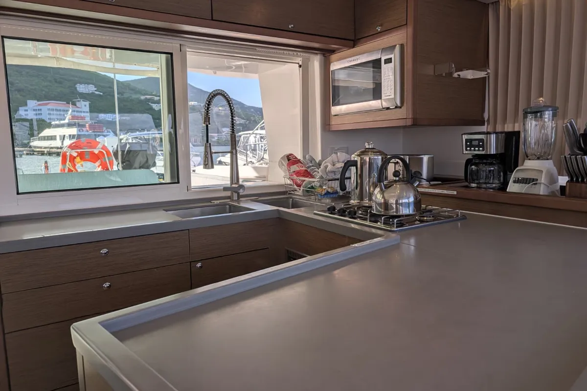 Galley of Apres Soleil, a Lagoon 450 Fly catamaran at Road Town, British Virgin Islands