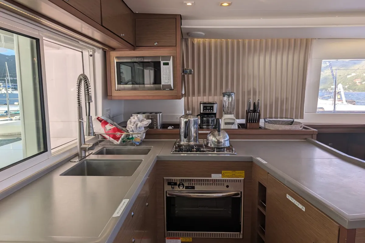 Galley of Apres Soleil, a Lagoon 450 Fly catamaran at Road Town, British Virgin Islands