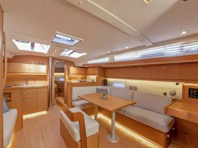 Salon of Hermione, a Dufour 430 sailboat at Kontokali, Greece