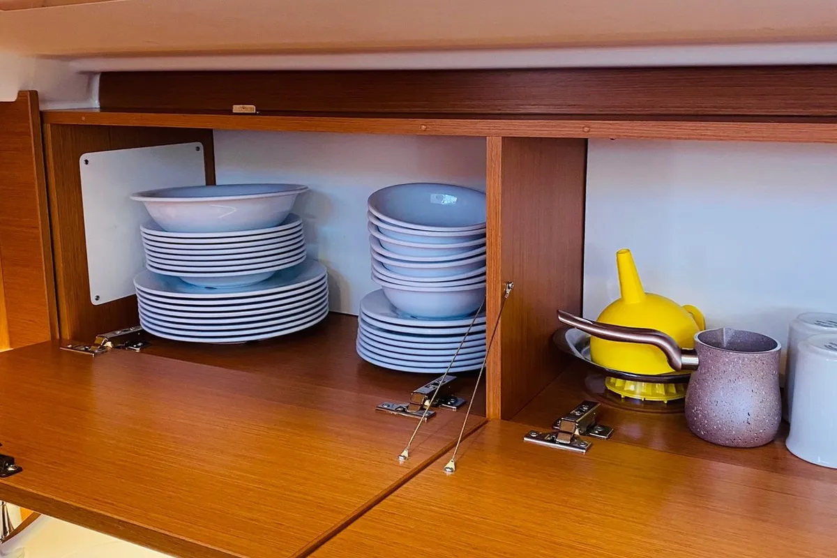 Galley of Simurg, a Bavaria C38 sailboat at Fethiye, Turkey