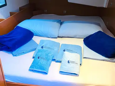 Cabin on Simurg, a Bavaria C38 sailboat at Fethiye, Turkey