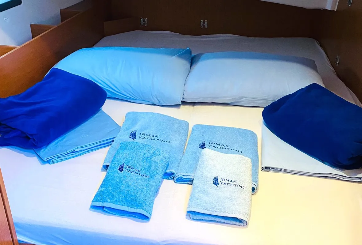 Cabin on Simurg, a Bavaria C38 sailboat at Fethiye, Turkey