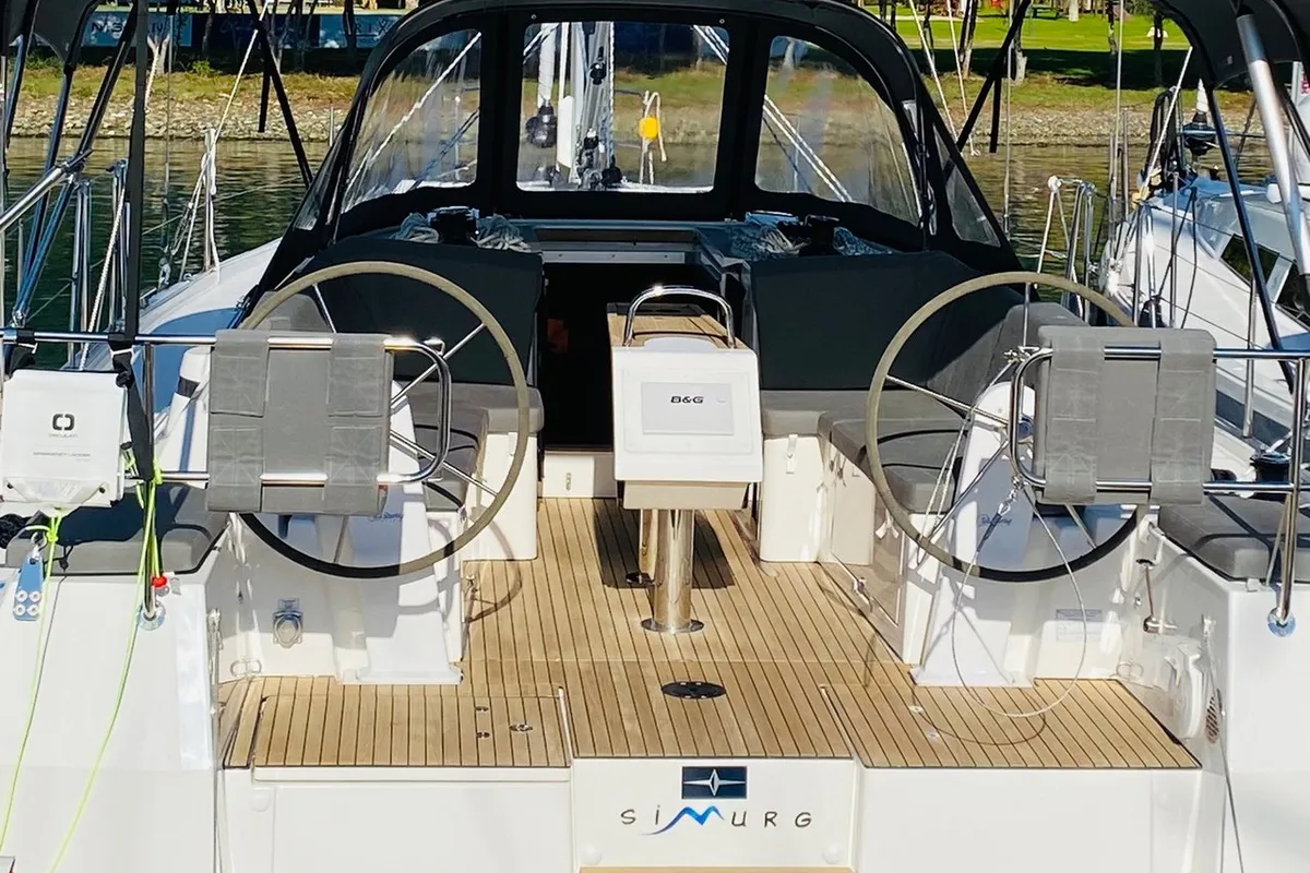 Cockpit of Simurg, a Bavaria C38 sailboat at Fethiye, Turkey