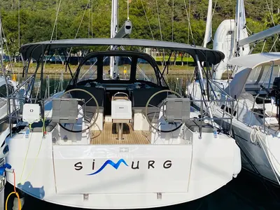 Cockpit of Simurg, a Bavaria C38 sailboat at Fethiye, Turkey