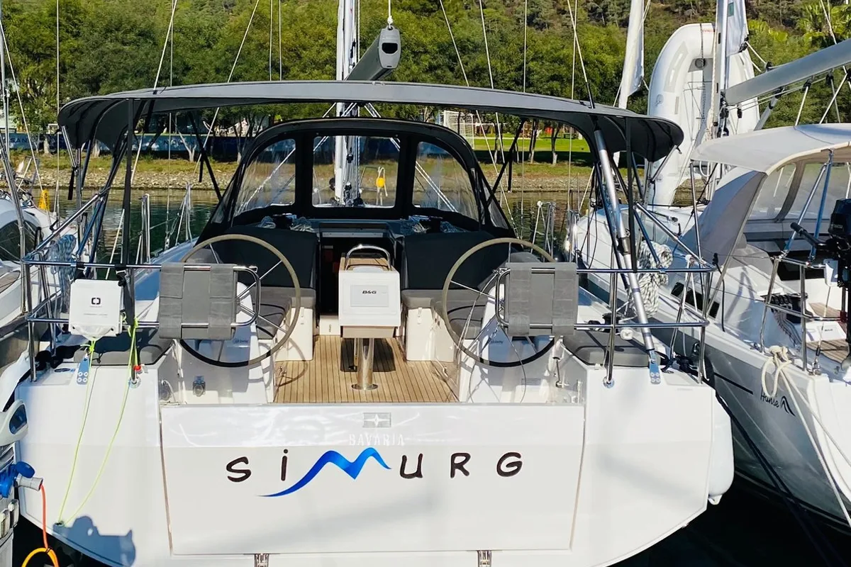 Cockpit of Simurg, a Bavaria C38 sailboat at Fethiye, Turkey