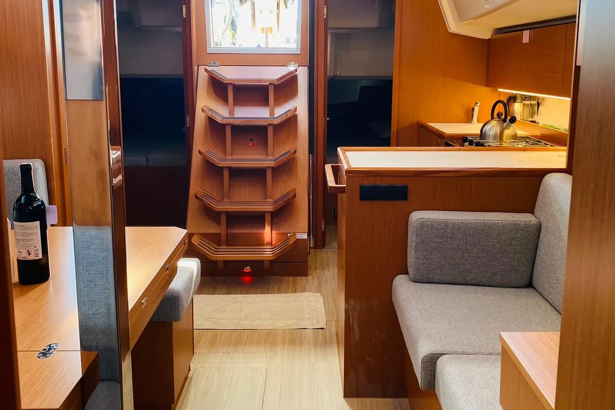 Salon of Simurg, a Bavaria C38 sailboat at Fethiye, Turkey