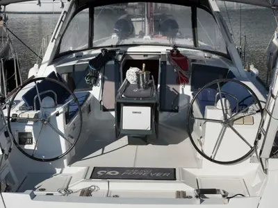 Cockpit of Frida, a Beneteau Oceanis 45 sailboat at Grad Kaštela, Croatia