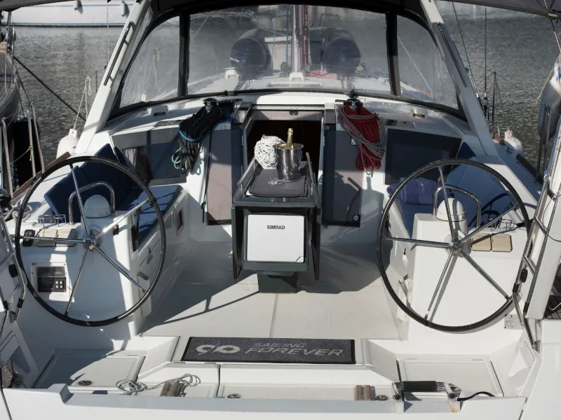 Cockpit of Frida, a Beneteau Oceanis 45 sailboat at Grad Kaštela, Croatia