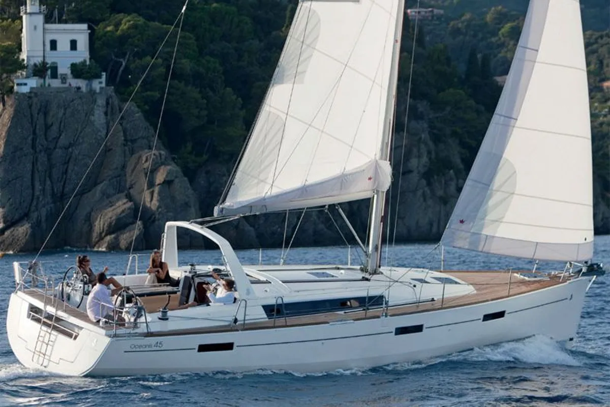 Exterior view of Frida, a Beneteau Oceanis 45 sailboat at Grad Kaštela, Croatia