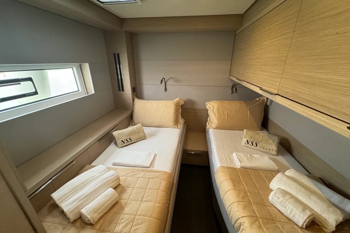 Cabin on Jellyfish, a Lagoon 55 catamaran at Salerno, Italy