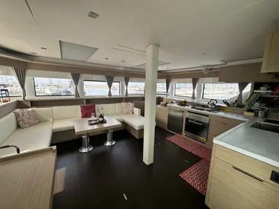 Salon of Jellyfish, a Lagoon 55 catamaran at Salerno, Italy