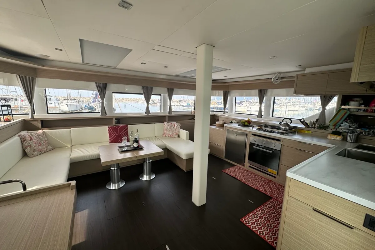 Salon of Jellyfish, a Lagoon 55 catamaran at Salerno, Italy