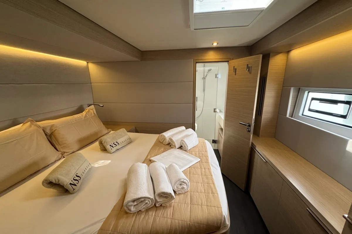 Cabin on Jellyfish, a Lagoon 55 catamaran at Salerno, Italy