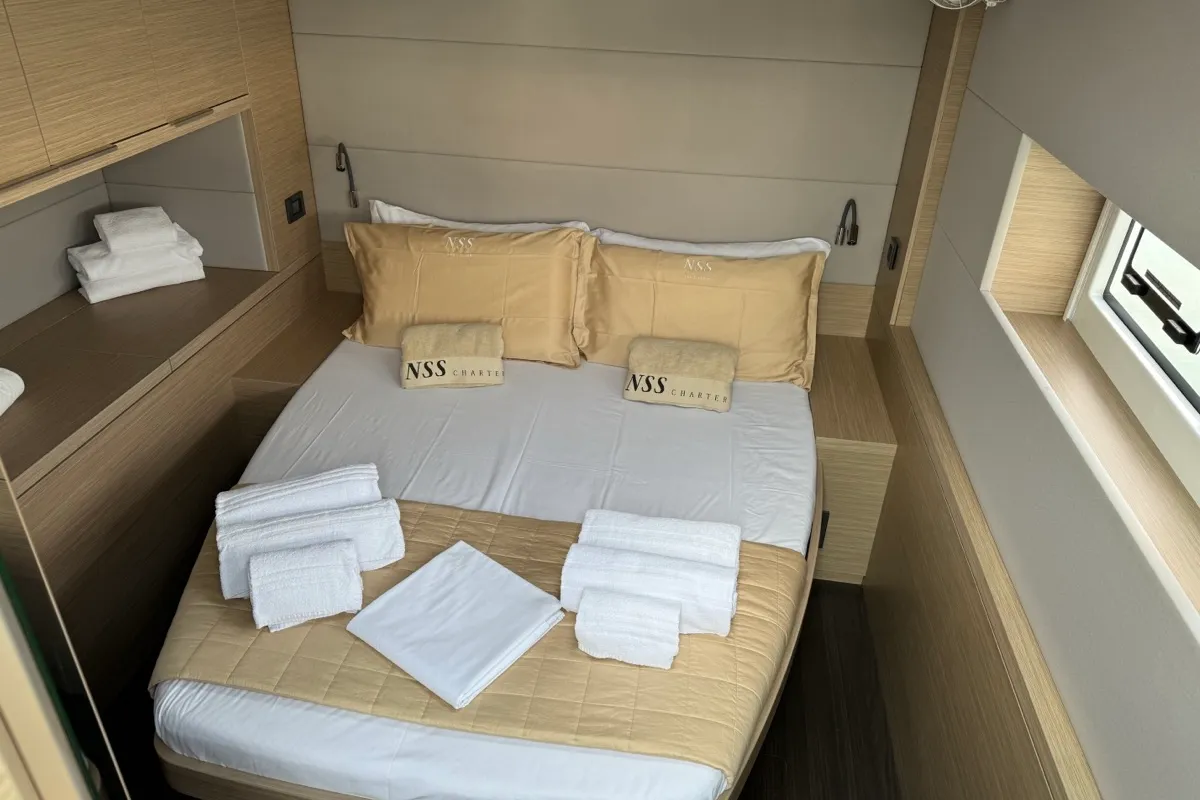 Cabin on Jellyfish, a Lagoon 55 catamaran at Salerno, Italy