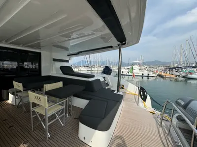 Deck of Jellyfish, a Lagoon 55 catamaran at Salerno, Italy