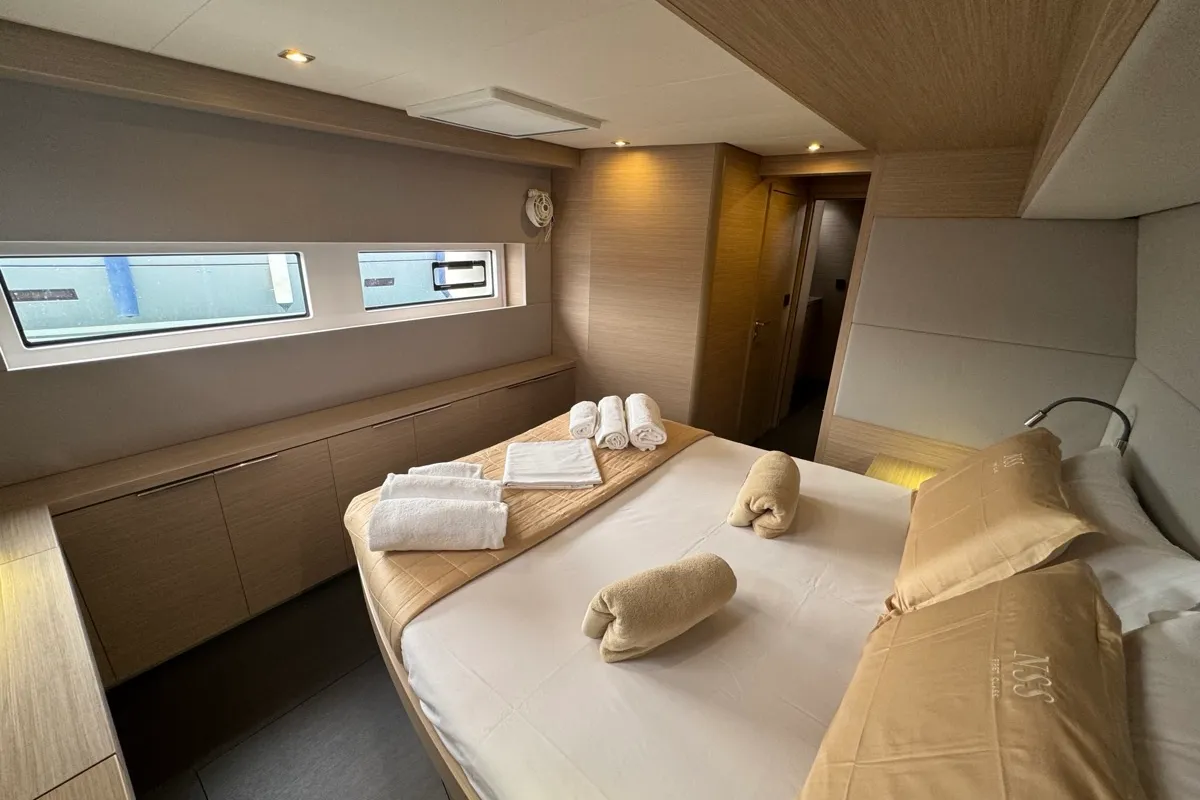 Cabin on Jellyfish, a Lagoon 55 catamaran at Salerno, Italy