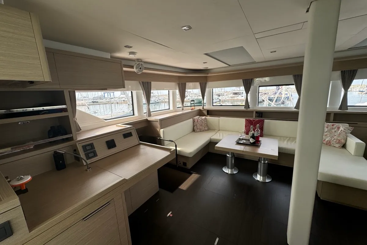 Salon of Jellyfish, a Lagoon 55 catamaran at Salerno, Italy